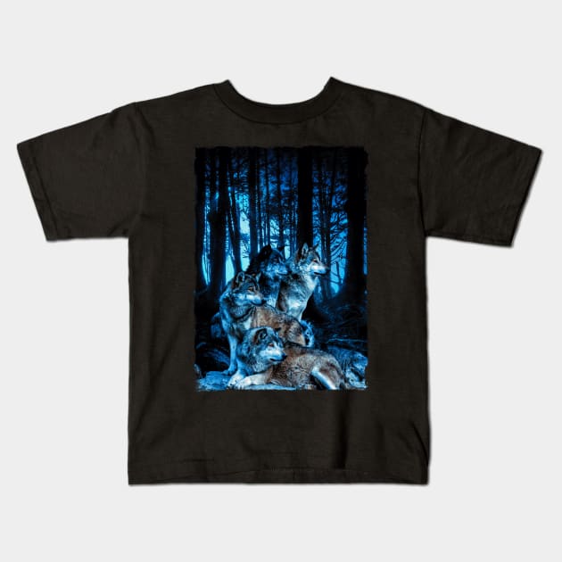 Wolf Pack with Amber Eyes Kids T-Shirt by juyodesign
